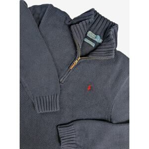 Polo Ralph Lauren Sweater Mens XL Navy Blue 1/4 Zip Classic 100% Cotton Pullover
